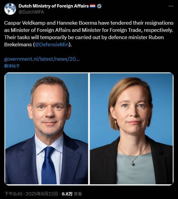 “不满纵容以色列”，荷兰外相等大臣集体辞职，内阁面临崩盘