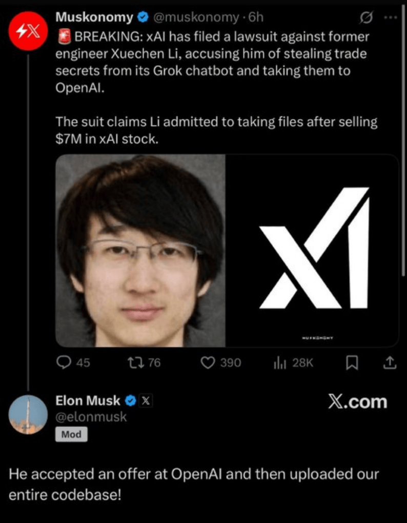 北京四中天才少年背刺马斯克，疑窃xAI机密“叛逃”OpenAI