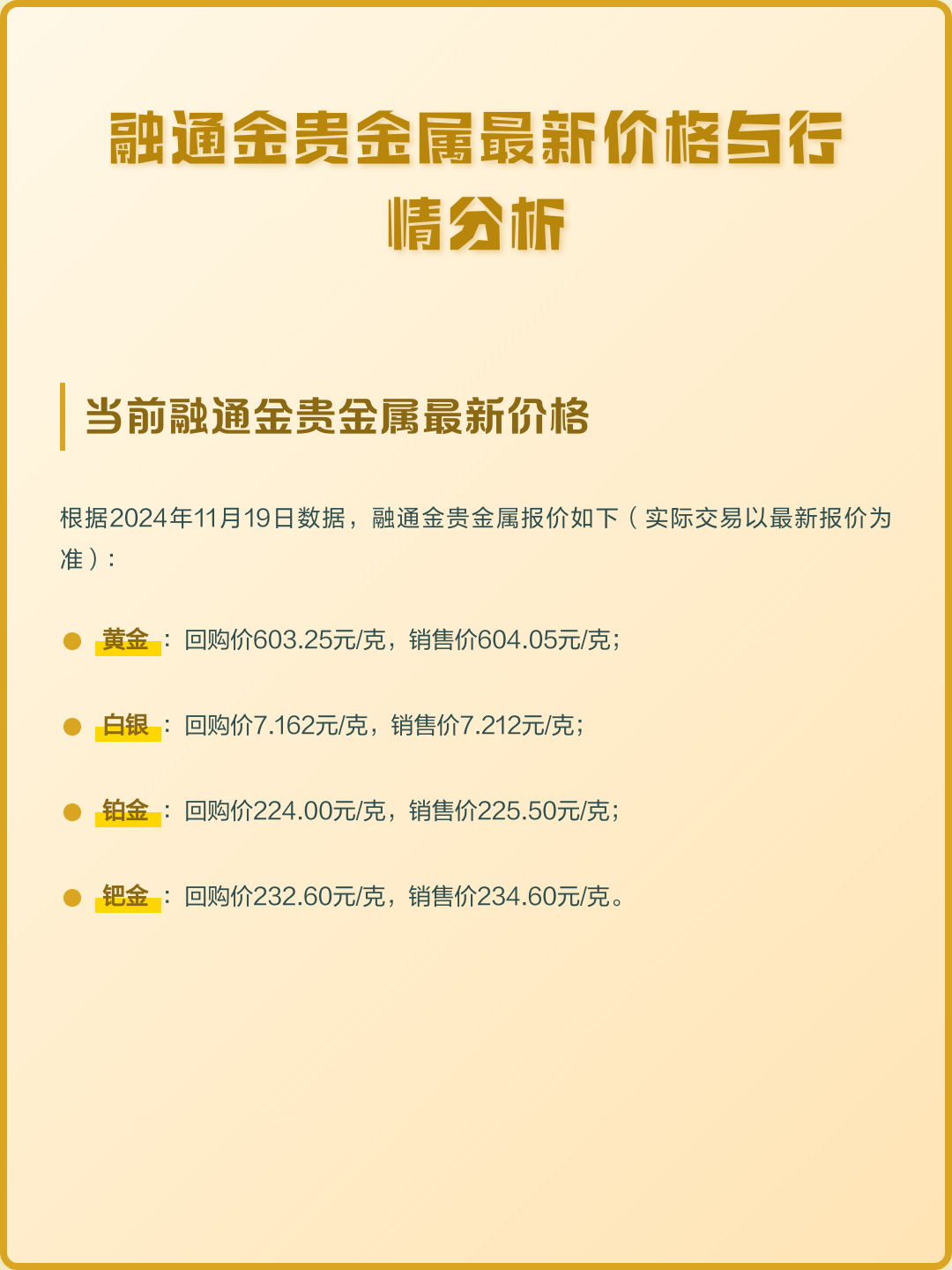 贵金属融通金(融通金价格行情)